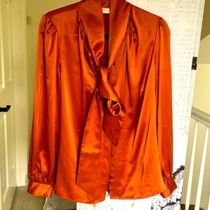 Tory Burch silk blouse, tie neck, orange